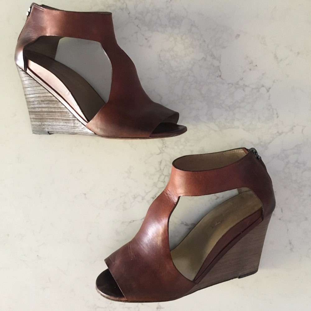 Marsell Brown Leather T-strap Wedge Heel